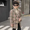 Children039s woolen coat 411 years old boys trench Boys plaid coat outside children039s woolen coat Cotton and linen blend24874493