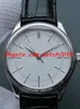 Gratis verzending Luxe horloge 5 Stijl Mannelijke Dual Time White Gold Black Dial Lederen Strap 50509 39mm Automatische Mode Herenhorloges Horloge