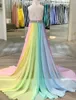 Pailletten Strampler mit AB Stone Rainbow Chiffon Rock Halfter Hals Little Girl Festzug Kleider Reißverschluss Rückenhülle 8834757