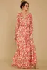 US Dames Boho V-hals Lange mouwen Bloemenjurk 2020 Zomer Nieuwe Dames Lace Up Holiday Party Avond Long Maxi Dress Elegant