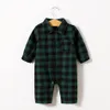 bébé enfant garçon réseau barboteuse longues en coton à carreaux justaucorps du nouveau-né Jumpsuit Combishort pyjama de poche LJJA3117