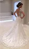 White Backless Lace Mermaid Wedding Dress 2019 Short Sleeve Wedding Gown Bride Dress