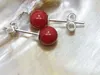 8MM Red Coral Round Beads 925 Silver Stud Earring Y4408