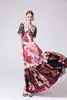 2019 vestidos de pista de mulheres v pescoço curto flare mangas floral impresso babados elegantes vestidos de designer casuais longos