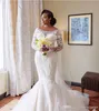 Afrikansk elegant spets sjöjungfru bröllopsklänningar aso ebi långa ärmar skopa hals ren plus size bröllopsklänning brudklänningar vestidos de soiree