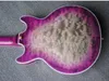 Custom 1959 339 Полустолкое тело Фиолетовый серый джазовый электрический гитар двойной F отверстия, стеганый клен сверху задний, тюнер Gold Grover, красный пикер