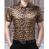 Homens Casuais Camisas Leopard Imprimir Mens 2021 Moda Botão De Homens de Seda Down Summer Plus Size Roupas Social Club Festa Dress