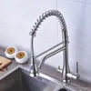 Fırçalanmış Nikel Iki Borulu Bahar saf su Borulu Mutfak Musluk 3 yollu Fonksiyonu Dolgu Mutfak Mikser Musluklar