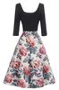 In voorraad Gratis Snelle Verzending Dames Floral Print Goedkope Jurk Scoop Vintage Casual Elegant Party Plus Size Black Dress for Women FS2740