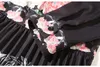 新しい女性の花柄デザイナードレスレディースファッションランタンスリーブ滑走路シャツニーテンレングスドレスプラスサイズのオフィスデザイナープリーツドレス