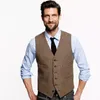 Vintage Kahverengi Damat Yelekler Rustik Düğün Tüvit Herringbone Erkek Takım Elbise Yelekler Slim Fit erkek Elbise Yelek Özel Yelek Ayarlanabilir