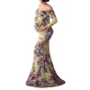 Hillsionly Maternity Jurken Dames Zwangers Pogo Props Off Shoulder Long Mouw Print Jurk Vestido Embarazada