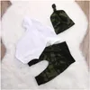 3 PCS Define Bebê Roupas de Verão Definir Criança Macacão de Manga Curta + Calças de Camuflagem + Chapéus Roupas Infantis Terno Recém-nascidos Crianças Outfits