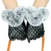 Fashion-PU кожаные перчатки сенсорный экран мягкие U-образные плюшевые выстроитые зимние теплые варежки ветрозащитные универсальные холодная погода сгущает перчатки
