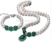 Neues feines echtes Perlen-Schmuckset, 8-9 mm, echte weiße Perle, grüne Jade-Perlen, Anhänger, Halskette, 18-Zoll-Armband, 7,5-Zoll-Ohrring-Set