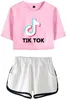 CINPOO Damen/Mädchen TIK Tok Bedrucktes T-Shirt Musikvideo App Logo Crop Top mit Shorts Hip Hop Streetwear Pyjama-Sets11