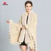 Fashion Luxury Handcraft Fox Fur Coat Cape Long Big Cashmere Faux Fur Overcoat Cloak Shawl Women Autumn Winter Wraps Poncho