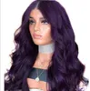 lady Body Wave Hittebestendig Haar Paars Lace Front Pruik Middelste Deel Lijmloze Synthetische Pruiken voor Zwarte Vrouwen FZP136