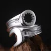 Fashion Vintage Retro Men Biker Ring Band Rings Spanner Curved Mechanic Wrench Tool Stainless Steel Heavy Hip Hop Vinatge Styles