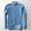 Два передних кармана весенняя осень мужская джинсовая рубашка с длинным рукавом мягкая 100% хлопковые стройные джинсы Ковбойская тонкая рубашка 4xl