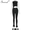 Simenual Casual Sporty Active Wear Matching Set Dames Mouwloze Workout Bodycon 2 Stuk Outfits Skinny Crop Top and Pants Sets