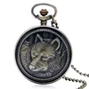 Steampunk Wolf Head Design Adalog Quartz Watch Watch Vintage Bronze Cool Necklace Stain Hatse for Men Women