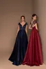 Modest Red Sliviamo A Line Prom Dress V Neck Short Sleeve Crystal Party Dress Sweep Train robes de soirée