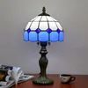 Style méditerranéen Tiffany Table Lamp Restaurant Bar Café Led Vintage Bureau blanc bleu clair à carreaux décoratifs Table lumineuse