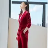 JuneLove 2020 solid spring women Business Pant Suits Uniform Formal Jacket Pant Blazer Set velvet single breasted blazer