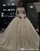 Design Bateau New Neck Lace A Line Dresses With Long Sleeves Tulle Applique Ruched Sweep Train Bridal Wedding Gowns Custom Made pplique