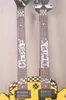 Super Rare Cheap Trick's Rick Nielsen Uncle Dick Double Neck Chitarra elettrica gialla Intarsio di perle bianche, ponte Kahler sul manico sinistro