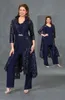 Ursula moeder van de bruid broek pakken 3 stuks donkere marine kant pailletten chiffon bruiloft gasten jurk voor moeder elegante formele jassen