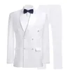 Neuankömmlinge Doppelaufenthalt weißer weißer Bräutigam Smokedos Schal-Revers-Männer Anzüge 2 Stück Hochzeit Prom Dinner Blazer Jacke Hose W912276d