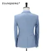 TIAN QIONG 100% Polyester Sky Blue Suit Men Slim Fit Leisure Business Wedding Dress Suits for Men Terno Masculino Tuxedo 3 Pcs C18122501