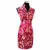 Senhora asiática mini magro Cheongsam elegante impressão vintage retro Qipao estilo chinês negócio vestido formal sexy vetidos tamanho s-xxxl