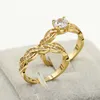 Taglia 5-10 Gioielli di lusso 18K Gold Fill Round Cut White Topaz CZ Diamond Couple Rings Party Wedding Engagement Anello da sposa Set per le donne Regalo