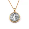 10 Stück/Lose Antikgold St. Benedict Kreuz Medaille Charm Anhänger Halsketten für Herrenschmuck Modeaccessoires Kette 23,6 Zoll A-557d