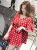 Frauen Polka Dot Rot Overall-spielanzug V-ausschnitt Koreanischen Stil 2019 Neue Stil Weibliche sommer hohe Taille War Dünn Chiffon breite Bein