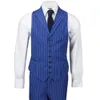 Mens Suits 3 Piece Double Breasted Wide Chalk Stripe Suit Royal Blue Classic Retro Fit Groom Wear Formal Occasion Dress Wedding Tu9322424