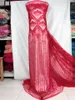 5 mètres/pc magnifique tissu de dentelle de filet français rouge avec perles broderie dentelle de maille africaine pour robe QN76-1