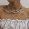 Moda di lusso multistrato catena a maglie scintillante diamante argento ciondolo con lucchetto collana girocollo vintage di design per donne ragazze
