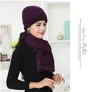 Bonnet Warm Set Crochet Hat Scarf with Velvet Woman Knit Headwear Thicken Cap Grandma Gift Twist Fleece Shawl