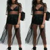 Sarongs Fashion Women Sexy Black See-through Mesh Dress Sheer Maxi TuLle Lace Swim Cover-Ups Long1