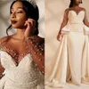 2019 африканский плюс размер свадебные платья с сверхугольниками, прозрачные шеи с длинными рукавами свадебные платья Южноафриканские трубы свадебное платье