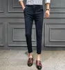 2019 Summer Man Slim Pants Mężczyzna inteligentne swobodne spodnie Plaid Thin Summer New Fashion Men Suit Pant Black Navy Blue2611