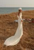 Modest 2020 Mermaid Satin Sukienki Ślubne Z Długim Rękawem Backless Suknie Ślubne Sweep Pociąg Suknia Weddingowa Boho Country Robe de Mariée