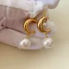 Oro elegante pendientes popular de las mujeres de alta calidad chapado perla Luna earrigns para mujeres de las muchachas de fiesta de la boda bonito regalo para los amigos