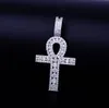 Men's Ankh Cross Pendant Necklace Gold Silver Copper Material Iced Zircon Egyptian Key of Life Women Hip Hop Jewelry