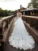 Robe de mariée sirène dos nu sexy avec train détachable col en V appliqué manches longues en cascade volants robes de mariée robes de mariée