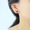 925 silver earrings female Korean version of the small fresh red garnet fox cute animal ear jewelry
